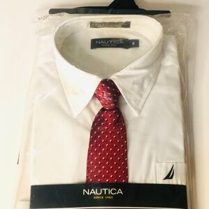 Nautica Boys size 8 White Long Sleeve Shirt with Tie